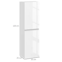 kleankin Mobile Bagno Alto a Colonna con Ante, 2 Armadietti, Mobiletto Bagno Salvaspazio con Ripiani Regolabili, Bianco Lucido(m-3)