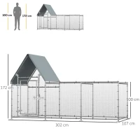 PawHut Walk In Chicken Run, Large Poultry Coop Cage Hen House Rabbit Hutch for 6-8 Chickens Outdoor Galvanized Metal Enclosure w/ Water-Resist Cover(m-3)
