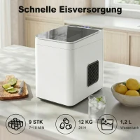 HOMCOM Tisch-Eismaschine Selbstreinigend Kompakter Eisbereiter mit Schaufel und Korb Weiß(m-4)