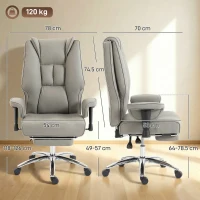 HOMCOM Sedia da Ufficio Ergonomica Reclinabile con Poggiapiedi, Schienale Alto, Altezza Regolabile, Grigio Chiaro(m-3)