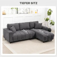 HOMCOM Sofá Chaise Longue Reversível 3 Lugares com 2 Almofadas Estofado em Linho e Estrutura em Aço 242x156x87 cm Cinzento Escuro(m-8)