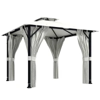 Outsunny Tonnelle de jardin extérieur 3x3m pavillon de jardin, toit double, rideaux, crochets de plafond, cadre en métal, crème(m-12)