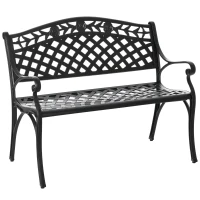 Outsunny Panchina da Giardino 2 Posti in Alluminio con Braccioli, Stile Rustico, 102,5x61x84 cm, Nero(m-6)