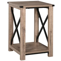 HOMCOM Mesa Auxiliar Estilo Retro Industrial con Estante de Almacenaje Multifuncional Marco de Forma X 40,5x40,5x60 cm Roble(m-10)
