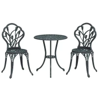 Outsunny Set Salotto da Giardino 2 Posti, 2 Sedie e Tavolo Rotondo in Alluminio Pressofuso, Effetto Ferro Battuto, Verde(m-7)