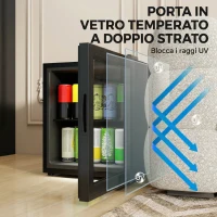 HOMCOM Mini Frigo da Ufficio 46L, 59 Lattine, Temperatura Regolabile 0-20℃ con Porta in Doppio Vetro Temperato, Nero(m-6)
