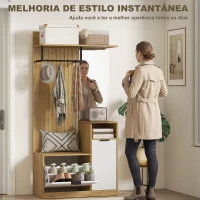 HOMCOM Cabideiro para Entrada com Sapateira, Armário, Prateleiras Abertas e 4 Ganchos, 80x36x168 cm, Carvalho(m-5)