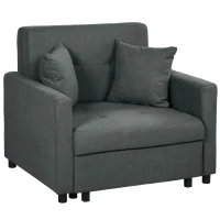HOMCOM Poltrona Letto in Tessuto Effetto Velluto Grigio con 2 Cuscini e Spazio Contenitore, 100x98x88 cm(m-10)