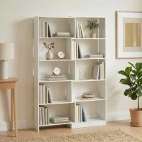 HOMCOM Estante Expansível 5 Níveis Estante para Livros Giratória 350° Largura Ajustável Convertível em L Reta ou Compacta 111,5x23,8x163,7 cm Branco(m-9)