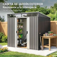 Outsunny Caseta de Jardín 195x122x181,5 cm con Puerta Corredera 2 Ventanas y Anti-UV para Almacenar Herramientas Gris Oscuro(m-9)