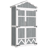 Outsunny Armário de Jardim de Madeira 105x55x179 cm Abrigo de Exterior com Portas 4 Prateleiras Extraíveis Teto Metal Galvanizado Cinza