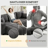 HOMCOM Sofá Chaise Longue Reversível 3 Lugares com 2 Almofadas Estofado em Linho e Estrutura em Aço 242x156x87 cm Cinzento Escuro(m-5)