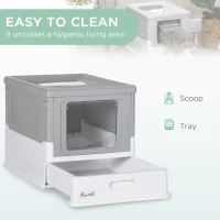 PawHut Hooded Cat Litter Box, Portable Pet Toilet, with Scoop, Front Entry - Grey(m-5)