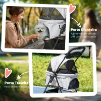 PawHut Carrinho para Cães Pequenos com 4 Rodas Travão Cesto Capota Correias de Segurança e Janelas 67x45x96 cm Cinza Claro(m-7)