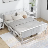 HOMCOM Cadre de lit 140 x 200 cm, lit simple en bois massif avec sommier à lattes tête et pied inclus, assemblage facile, blanc(m-9)