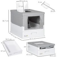PawHut Hooded Cat Litter Box, Portable Pet Toilet, with Scoop, Front Entry - Grey(m-4)