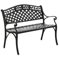 Outsunny Panchina da Giardino 2 Posti in Alluminio con Braccioli, Stile Rustico, 102,5x61x84 cm, Nero(m-5)