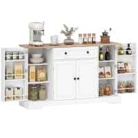 HOMCOM Aparador de Cocina con Cajón Estantes en las Puertas Estantes Ajustables Barra de Café 138x40x83,5 cm Blanco(m-10)
