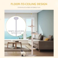 PawHut Floor to Ceiling Cat Tree 230-260cm Height Adjustable, 5-Tier Cat Tower with Scratching Posts, Hammock, Perches, Climbing Activity Centre for Indoor Kittens Playing and Relaxing, Beige(m-5)
