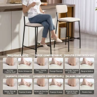 HOMCOM, Set 2 Scaune de Bar cu Spătar Înalt, Suport pentru Picioare, Chenille, oțel, 45.5 x 48 x 101cm, Crem(m-4)