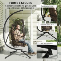 Outsunny Cadeira Suspensa Tipo Ovo com Suporte, Cesto Dobrável, Almofada, Apoio de Cabeça e Corda, Suporta até 120 kg, Castanha(m-7)