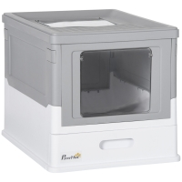 PawHut Arenero Cubierto para Gatos Desmontable con Entrada Frontal y Salida Superior con Pala 47,5x35,5x36,7 cm Gris y Blanco