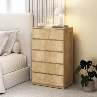 HOMCOM Commode 5 tiroirs meuble de rangement sans poignées design minimaliste 60 x 39 x 100 cm bois naturel(m-6)
