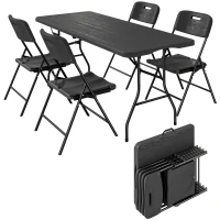Outsunny Set Tavolo e Sedie da Campeggio 5pz con Tavolino Pieghevole e 4 Sedie, in HDPE e Metallo Nero(m-11)