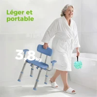 HOMCOM Tabouret de douche chaise de douche ergonomique avec accoudoirs, dossier, hauteur et siège réglables, bleu(m-6)