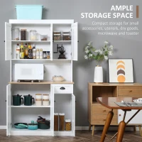 HOMCOM White Kitchen Cabinet 180cm Freestanding Modern Storage with Open Countertop Drawer 6 Doors Kitchen White(m-4)