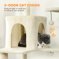 PawHut 202cm Cat Tree with 6 Scratching Posts, 2 Hammocks, 2 Condos, 2 Perches, Pompoms, for Cats to Rest and Play, Beige(m-5)