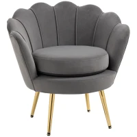 HOMCOM Poltrona a Conchiglia, Poltroncina Vintage, Poltroncina da Camera e Salotto, Design Elegante, con Schienale Alto, 76x67x74cm, Grigio(m-1)