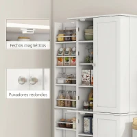 HOMCOM Armário Despensa de Cozinha com 4 Portas e Prateleiras Ajustáveis para Sala de Estar ou Sala de Jantar 60x35x166 cm Branco(m-7)