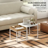 HOMCOM Set de mese de cafea suprapozabile moderne cu tavă, 45x45x45 cm, alb și stejar(m-6)