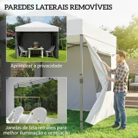 Outsunny Tenda Dobrável 3x3 m Pop-up com 3 Paredes Laterais 2 Janelas em Malha UPF50+ Altura Ajustável 3 Níveis Branco(m-6)