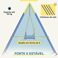 AIYAPLAY Baloiço para Bebés 3 em 1 Baloiço Jardim com Cordas Ajustáveis Cinto de Segurança Estrutura em A Dobrável 128x155x157 cm Azul(m-6)