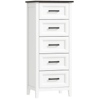 HOMCOM Cómoda 5 Gavetas Cómoda de Dormitório Estreita e Alta com Bancada com Efeito Madeira 45x35x106 cm Branco