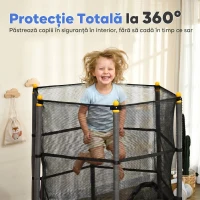 HOMCOM Trambulin Elastic pentru Copii Ø1.6x1.9 m cu Plasă de Siguranță și Stâlpi Căptușiți, Vârsta 3-10 Ani, Negru(m-6)