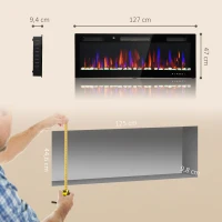HOMCOM Chimenea Eléctrica Pared Empotrable Ultrafina con Llama 3D Brillo/Velocidad Ajustable y 12 Colores Guijarros 900/1800W(m-3)
