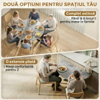 HOMCOM Masă Pliabilă 2-6 Persoane, Blaturi Rabatabile, Structură din Oțel Dublu X, Gri Ciment(m-4)