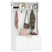 HOMCOM Móvel Cabide de Entrada com Sapateira Prateleiras Abertas e 6 Ganchos Estilo Moderno 100x38x172 cm Branco(m-10)
