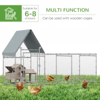 PawHut Walk In Chicken Run, Large Poultry Coop Cage Hen House Rabbit Hutch for 6-8 Chickens Outdoor Galvanized Metal Enclosure w/ Water-Resist Cover(m-5)