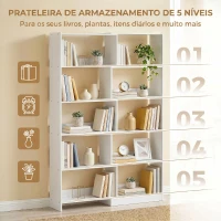 HOMCOM Estante Expansível 5 Níveis Estante para Livros Giratória 350° Largura Ajustável Convertível em L Reta ou Compacta 111,5x23,8x163,7 cm Branco(m-6)