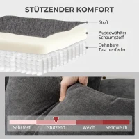 HOMCOM Sofá Chaise Longue Reversível 3 Lugares com 2 Almofadas Estofado em Linho e Estrutura em Aço 242x156x87 cm Cinzento Escuro(m-6)