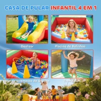 AIYAPLAY Castelo Insuflável para Crianças com Escorrega Cama Elástica Piscina de Bolinhas Jogo de Aros Toldo e Bolsa de Transporte 290x230x200 cm Multicor(m-4)