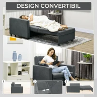 HOMCOM Poltrona Letto in Tessuto Effetto Velluto Grigio con 2 Cuscini e Spazio Contenitore, 100x98x88 cm(m-4)