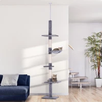 PawHut Arbre chat du sol au plafond poteau à griffer L40 x l 34 x H 230-260 cm 5 niveaux d'activités gris(m-10)