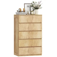 HOMCOM Commode 5 tiroirs meuble de rangement sans poignées design minimaliste 60 x 39 x 100 cm bois naturel(m-7)