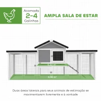 PawHut Galinheiro Grande para Exterior em Madeira 204x85x93 cm com Caixa de Ninho Cercado Bandeja Removível e Poleiro Cinzento(m-4)