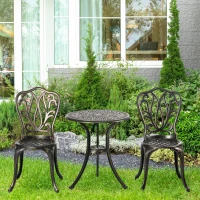 Outsunny Set da Giardino per 2 Persone, 2 Sedie e Tavolo Rotondo in Alluminio Pressofuso dal Fascino Retrò, Bronzo(m-2)